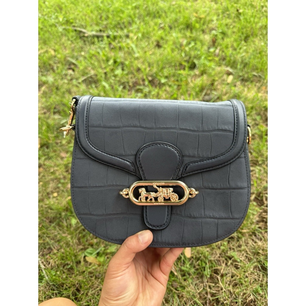 NWT‎ Coach Jade Saddle Crossbody Bag-Navy Blue, Croc Embossed